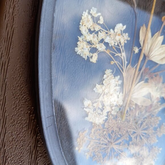 Vintage Dried Pressed Flowers Wall Art Oval Glass Framed - Picture 11 of 13